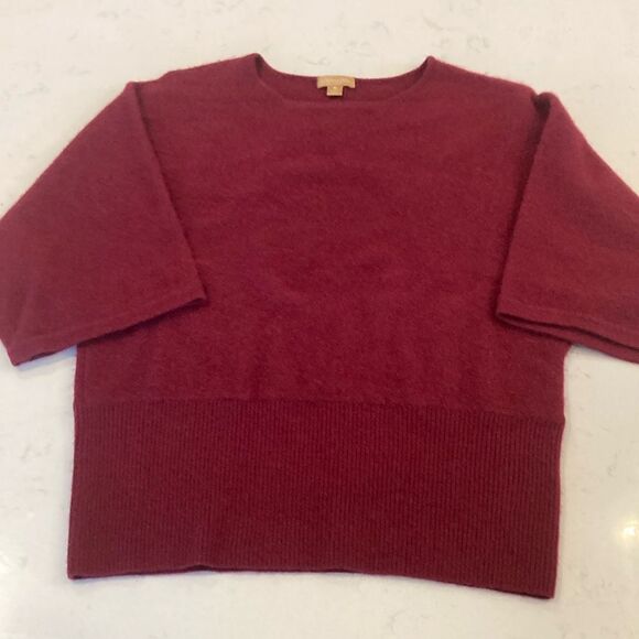 Vintage Katherine Kelly 100% cashmere Burgundy Red Short Dolman Sleeve Sweater M - Picture 1 of 6